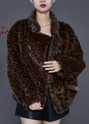 Vintage Brown Oversized Leopard Print Mink Velvet Jackets Spring