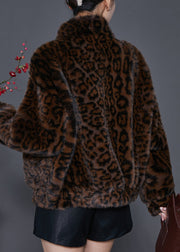 Vintage Brown Oversized Leopard Print Mink Velvet Jackets Spring