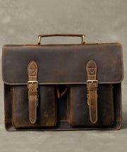 Vintage Brown Postman Pockets Fine Calf Leather Man's Tote Handbag