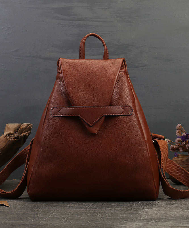 Vintage Brown Solid Color Calf Leather Backpack Bag