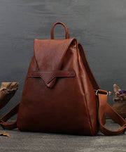 Vintage Brown Solid Color Calf Leather Backpack Bag