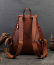 Vintage Brown Solid Color Calf Leather Backpack Bag