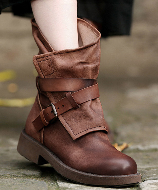 Vintage Brown Splicing Cross Strap Boots