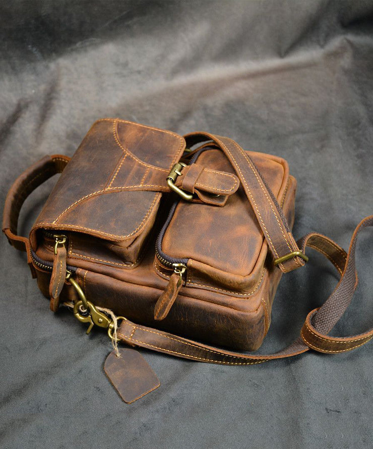 Vintage Brown Tie Dye Calf Leather Mini Messenger Bag