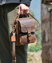 Vintage Brown Tie Dye Calf Leather Mini Messenger Bag