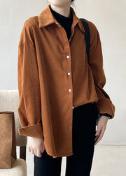 Vintage Caramel Button Solid Corduroy Shirts Long Sleeve