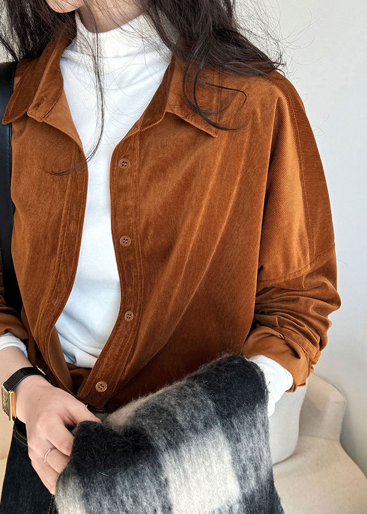 Vintage Caramel Peter Pan Collar Corduroy Shirt Fall