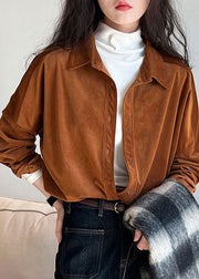 Vintage Caramel Peter Pan Collar Corduroy Shirt Fall