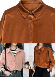 Vintage Caramel Peter Pan Collar Corduroy Shirt Fall