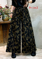 Vintage Casual Print Denim Wide Leg Pants For Autumn