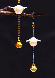 Vintage Cat's Paw 14K Gold Pearl Drop Earrings