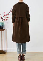 Vintage Chocolate Warm Fine Cotton Filled Corduroy Trench Coats Winter