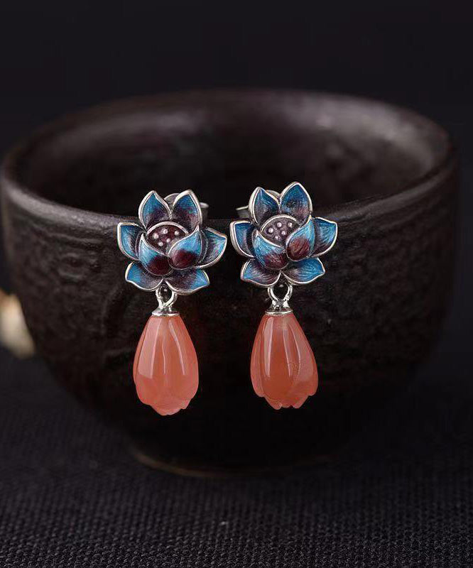 Vintage Cloisonne Floral Pearl Stud Earrings