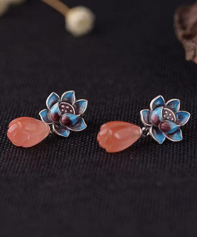 Vintage Cloisonne Floral Pearl Stud Earrings