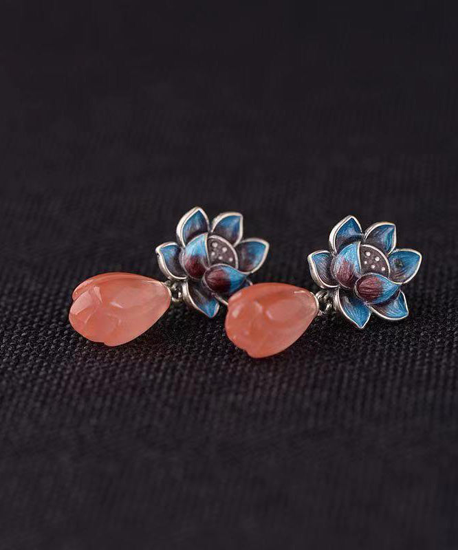 Vintage Cloisonne Floral Pearl Stud Earrings