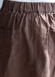 Vintage Chocolate Asymmetrical Side Open Linen Skirts Fall