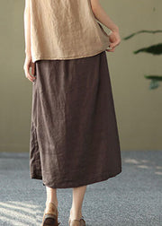 Vintage Chocolate Elastic Waist Side Open Linen A Line Skirts Summer