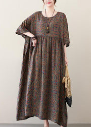 Vintage Coffee Oversized Print Exra Large Hem Cotton Dress Summer