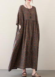 Vintage Coffee Oversized Print Exra Large Hem Cotton Dress Summer