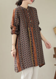 Vintage Coffee Print Patchwork Cotton Mid Shirts Dresses Spring