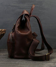 Vintage Chocolate Solid Pockets Calf Leather Backpack Bag