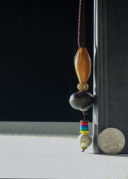 Vintage Colorblock Hand Knitting Agate Walnut Wenge Bodhi Pendant Necklace