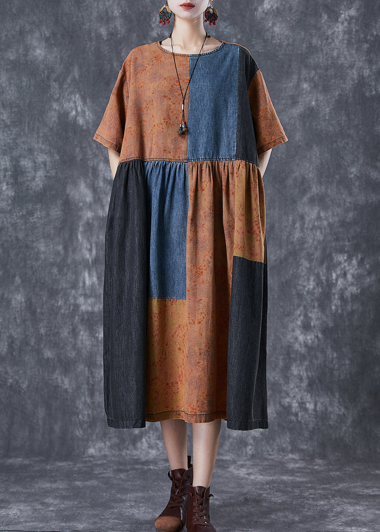 Vintage Colorblock Oversized Denim Patchwork Cotton Dress Summer