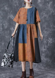 Vintage Colorblock Oversized Denim Patchwork Cotton Dress Summer