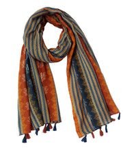 Vintage Colorblock Tasseled Print Cotton Scarf