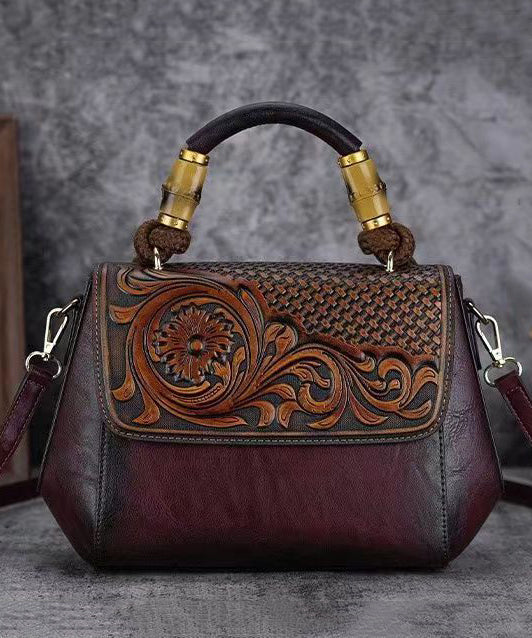 Vintage Cowhide Handmade Embossing Tote Handbag