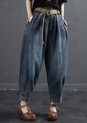 Vintage Denim Navy Pockets Patchwork High Waist Lantern Pants Fall