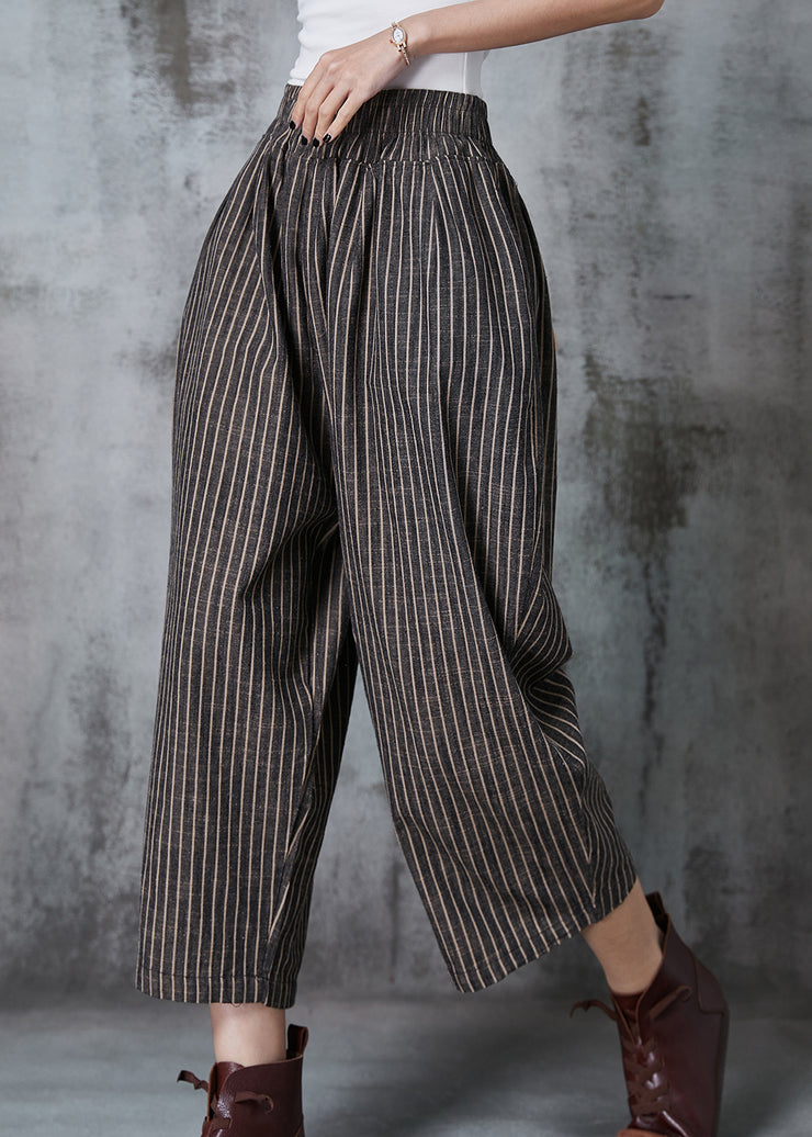 Vintage Dull Grey Oversized Striped Linen Harem Pants Summer