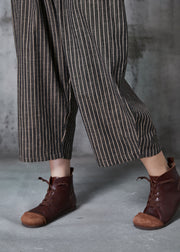 Vintage Dull Grey Oversized Striped Linen Harem Pants Summer
