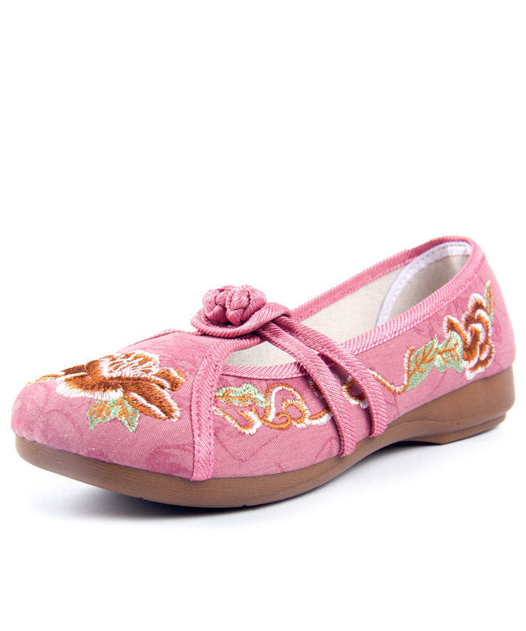 Vintage Embroideried Flat Shoes For Women Grey Cotton Fabric Chinese Button