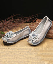 Vintage Floral Splicing Penny Loafers Light Grey Cowhide Leather