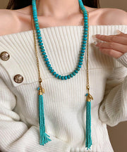 Vintage Gold Alloy Turquoise Beading Tassel Gratuated Bead Necklace