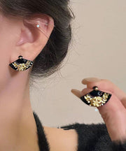 Vintage Gold Copper Sector Floral Stud Earrings