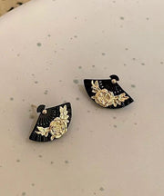 Vintage Gold Copper Sector Floral Stud Earrings
