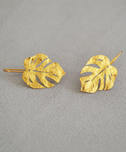 Vintage Gold Leaf Shape 14K Gold Copper Stud Earrings