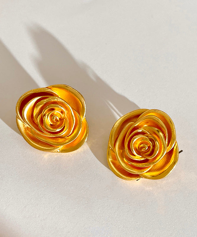 Vintage Gold Metal Rose Stud Earrings