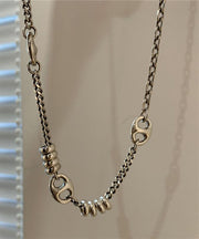 Vintage Gold Stainless Steel Chain Linked Patchwork Pendant Necklace