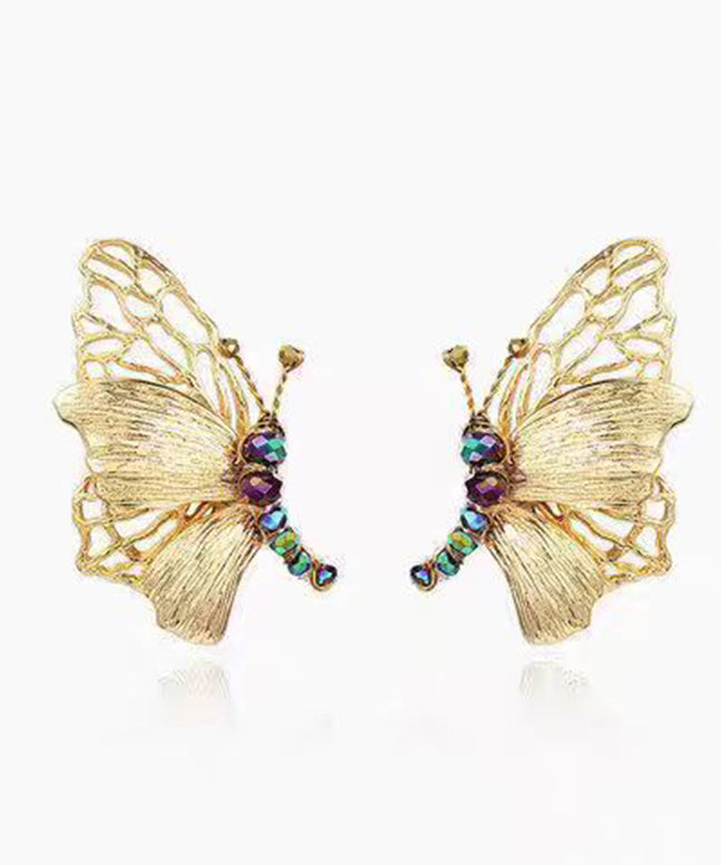 Vintage Gold Sterling Silver Overgild Butterfly Hollow Out Stud Earrings