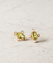 Vintage Gold Sterling Silver Overgild Crystal Pearl Stud Earrings