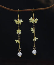 Vintage Gold Sterling Silver Overgild Pearl Coloured Glaze Tassel Drop Earrings