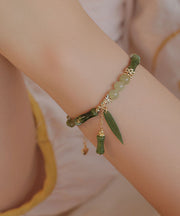 Vintage Green 14K Gold Jade Bamboo Charm Bracelet