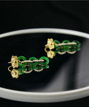 Vintage Green 18K Gold Pearl Patchwork Jadeite Hoop Earrings