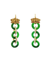 Vintage Green 18K Gold Pearl Patchwork Jadeite Hoop Earrings