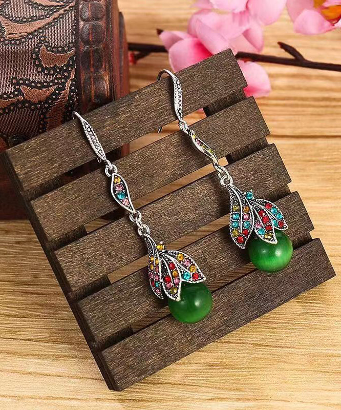 Vintage Green Copper Alloy Zircon Cat&