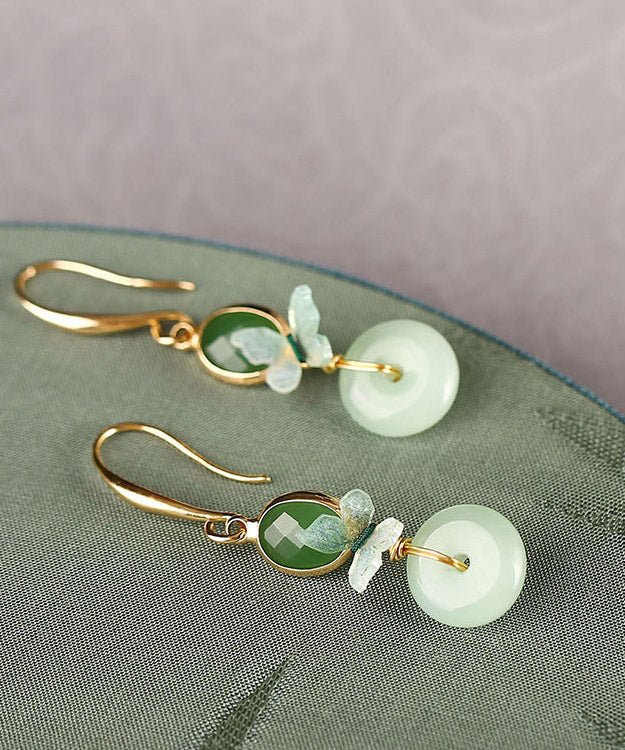 Vintage Green Copper Glaze Butterfly Drop Earrings