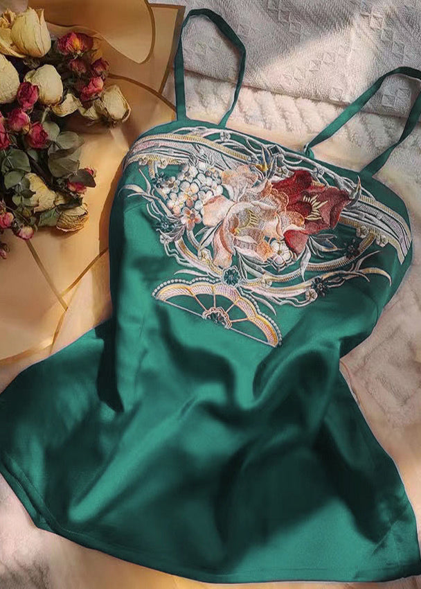 Vintage Green Embroidered Strapless Tops